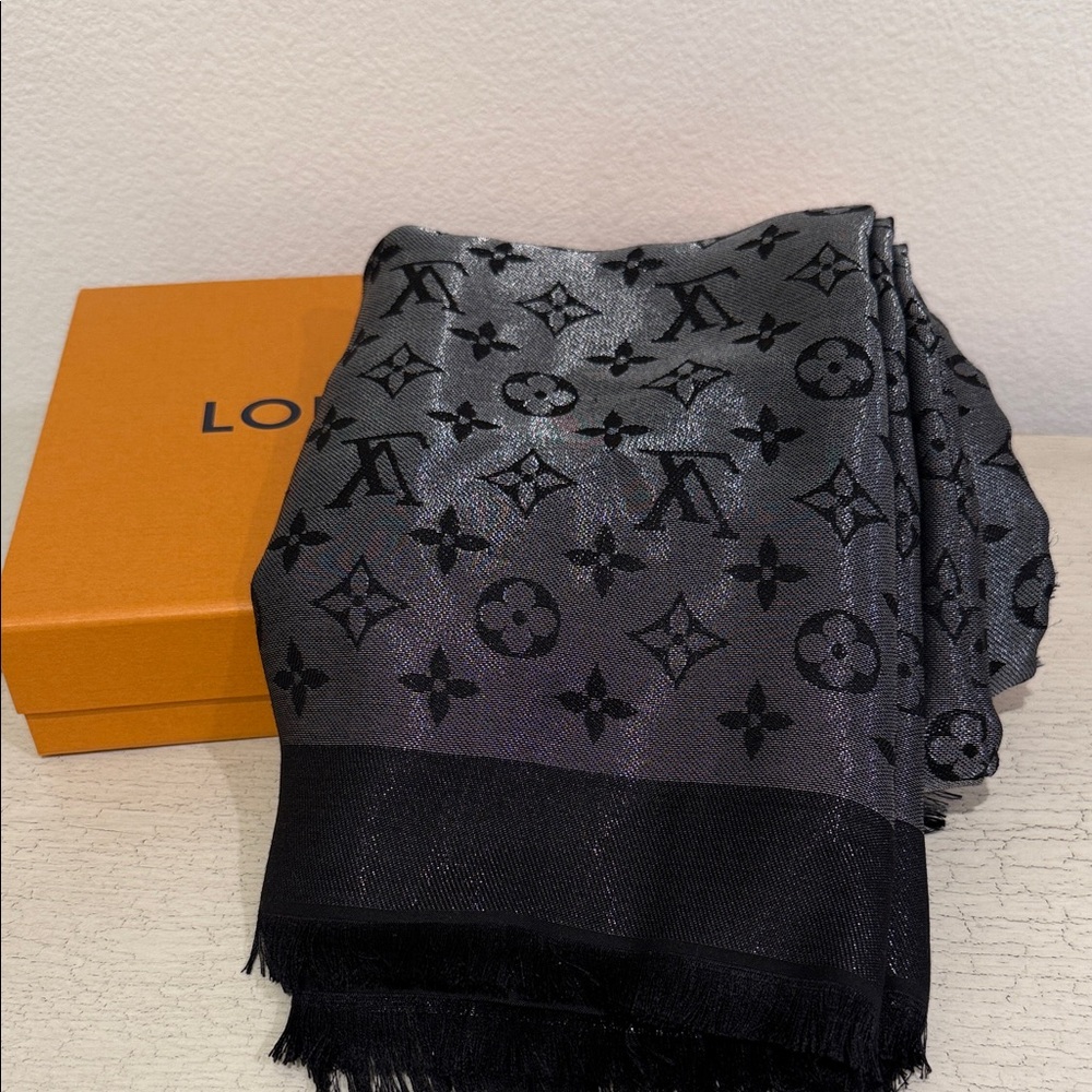 Louis Vuitton Black and Silver Monogram Shawl